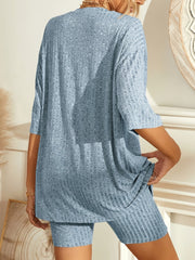 Ribbed Lounge Set Short Sleeve Top & Shorts
