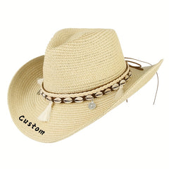 Men's Embroidered Straw Sun Hat with Braided Band - Light Pink