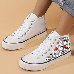 Women's Bow Pet Dogs Pattern Lace Up Canvas High Top Shoes