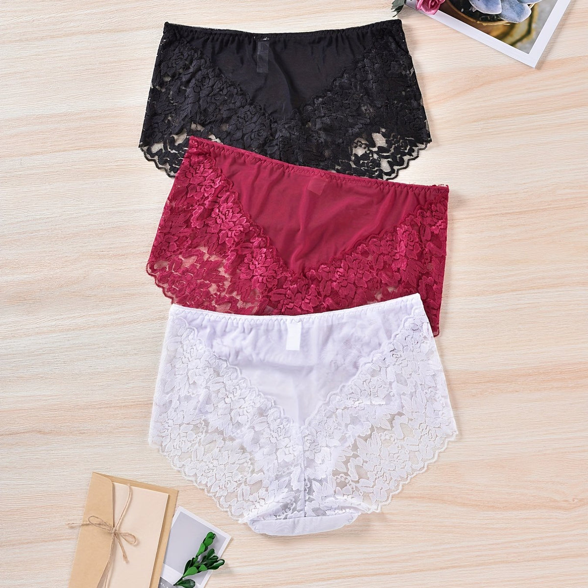 3 Pack Plus Size Floral Jacquard High Stretch Panties Set