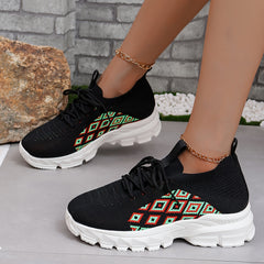 Women's Argyle Lace up Running Shoes Lightweight Sports Sneakers