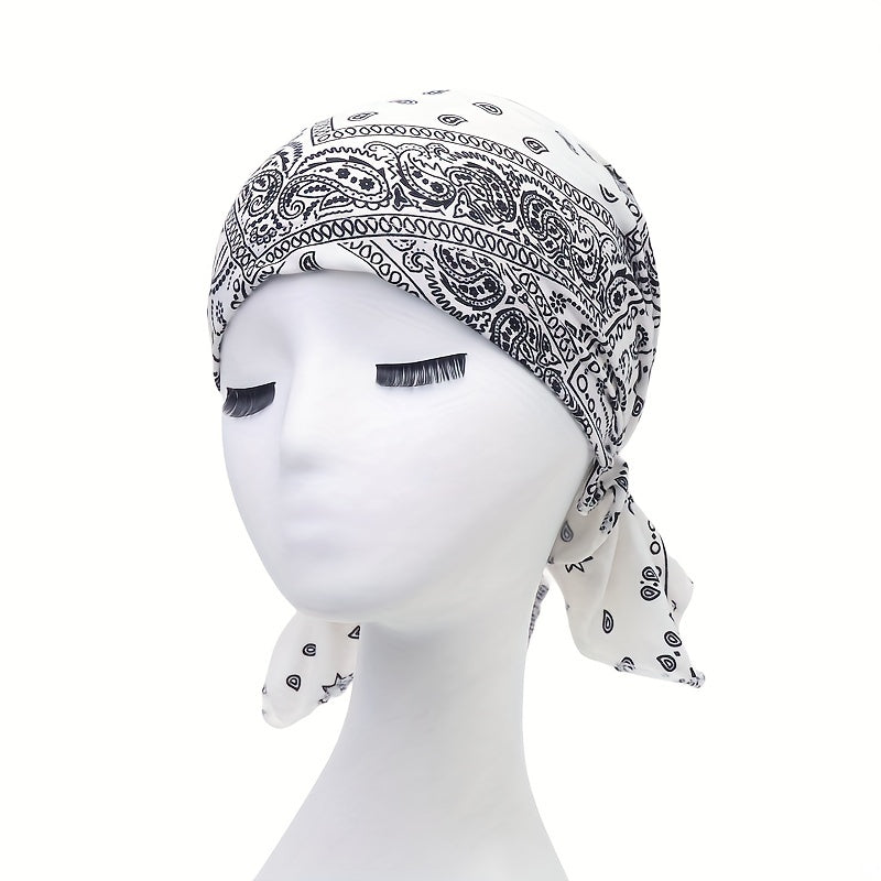 Paisley Print Head Wrap Elastic Turban Cap Lightweight Beanie Solid Women Skull