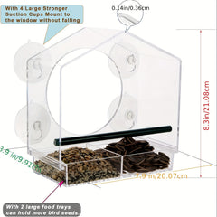 Window Bird Feeder Acrylic Bird House Detachable Food Tray Easy Install