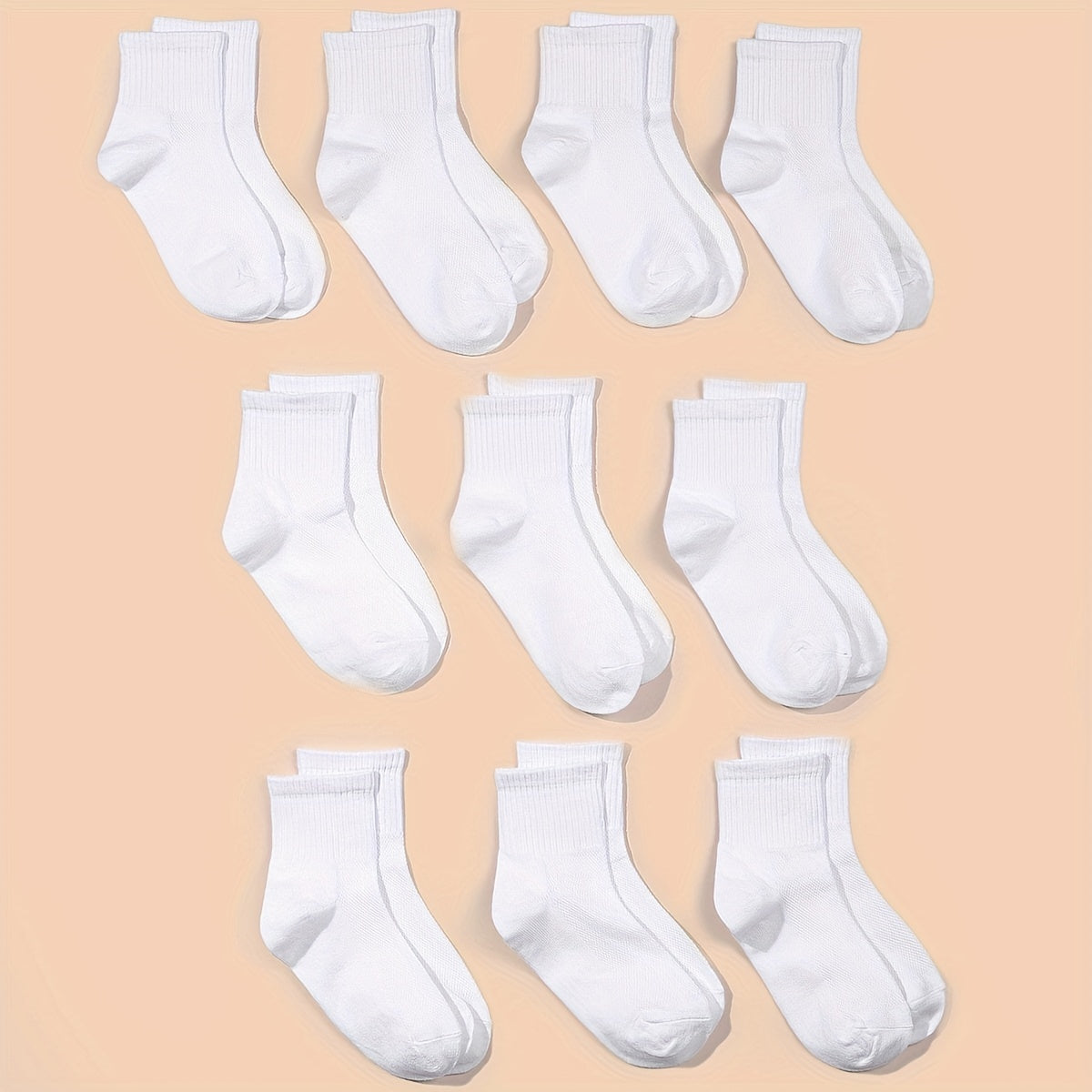 10 Pairs Kids Crew Socks Soft Breathable Children's Daily Wear Socks