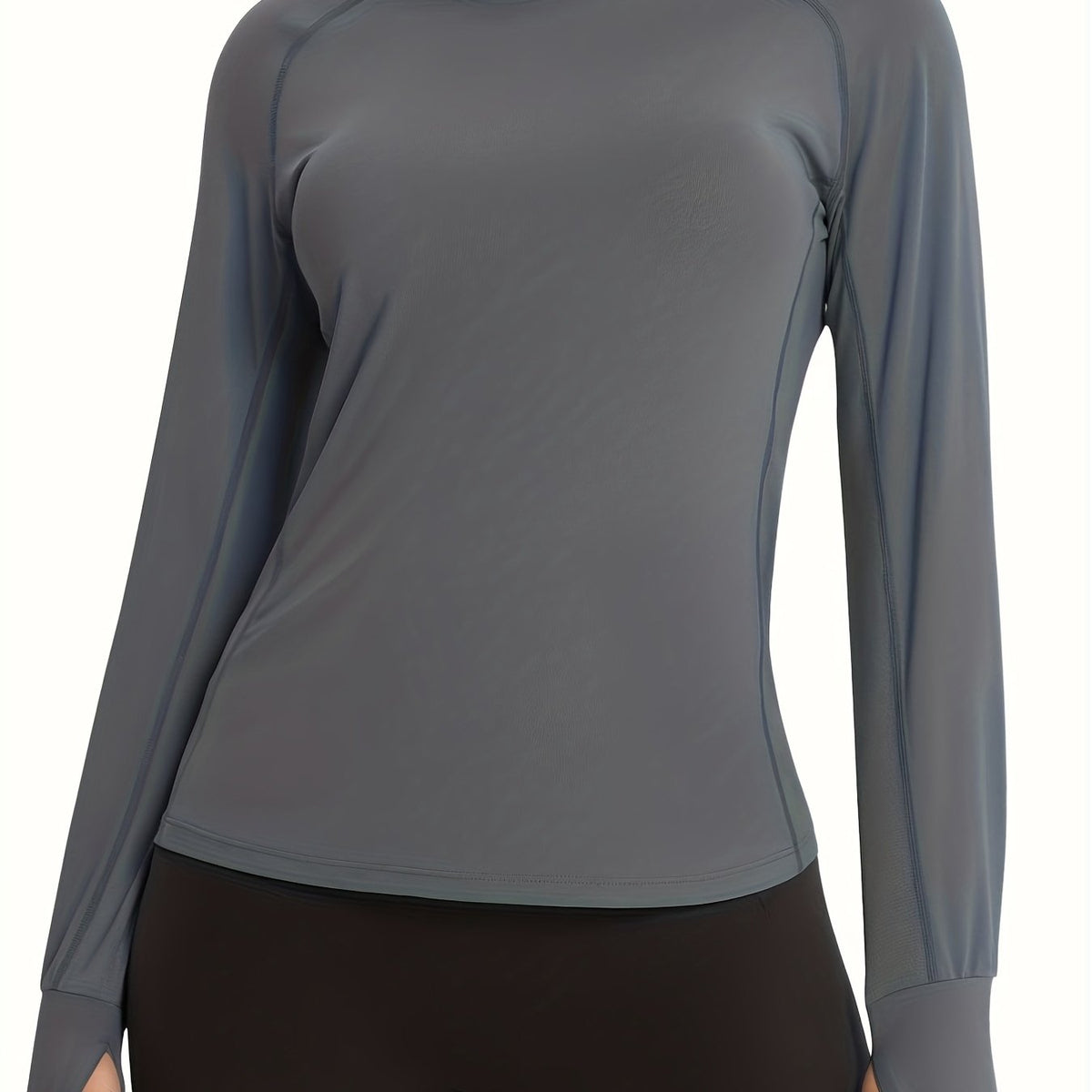Grey Long Sleeve Loose Hooded Tops Tshirts For Outdoor Sports Running Hiking