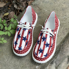 Women's Star & Striped Print Canvas Shoes Casual Lace Up Outdoor Sneakers
