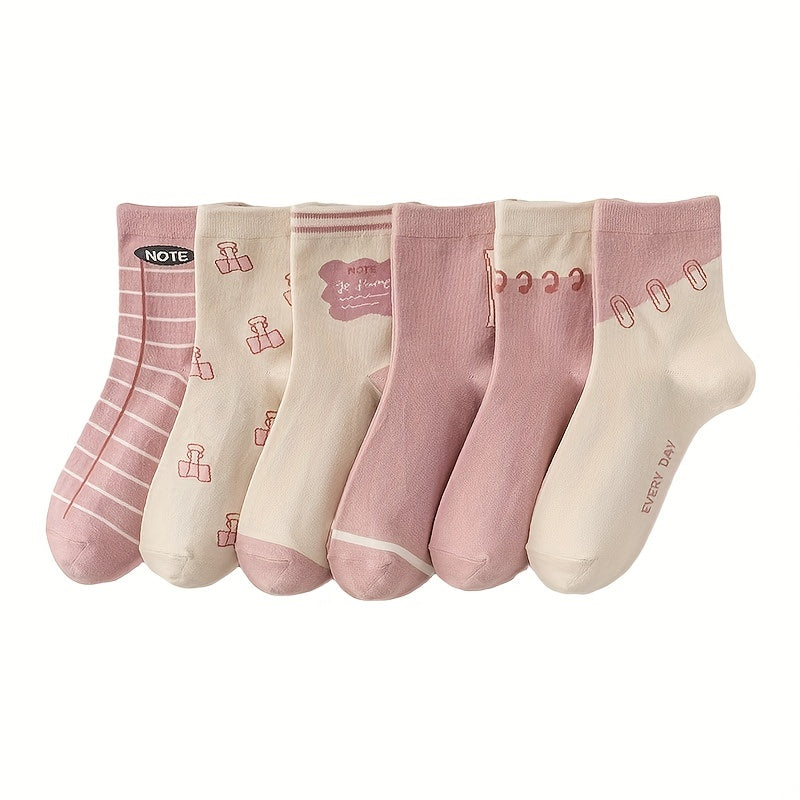 6 Pairs Letter Print Socks Mid Tube Women's Stockings