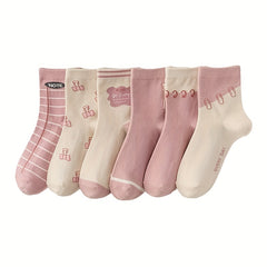 6 Pairs Letter Print Socks Mid Tube Women's Stockings