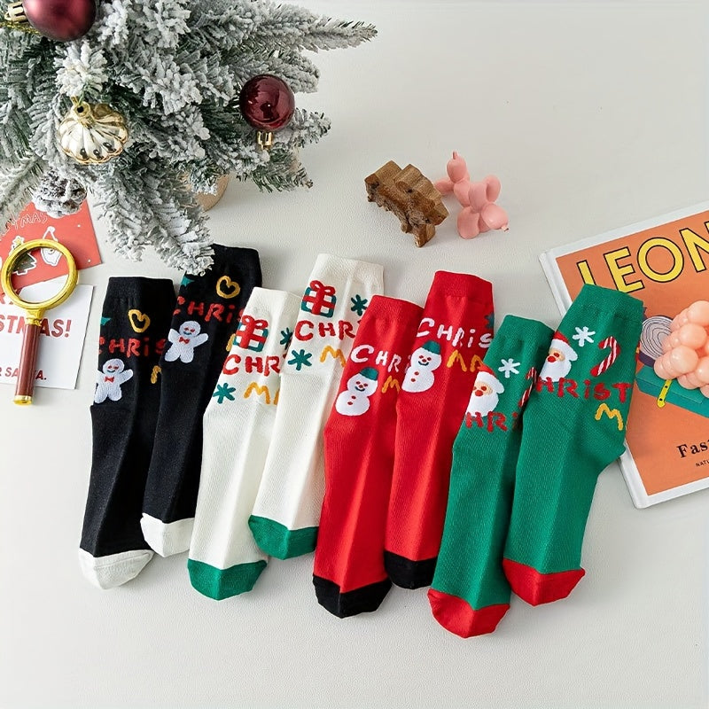 4 Pairs Christmas Letter Print Socks Women's Mid Tube Stockings
