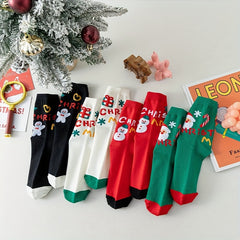 4 Pairs Christmas Letter Print Socks Women's Mid Tube Stockings