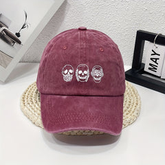 Unisex Breathable Adjustable Baseball Cap with Three Skull Pattern