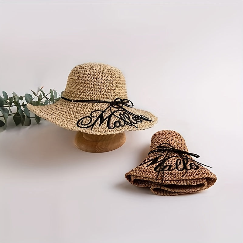 Vintage Letter Embroidery Sun Hat Straw Hats for Women
