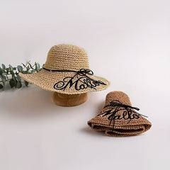 Vintage Letter Embroidery Sun Hat Straw Hats for Women