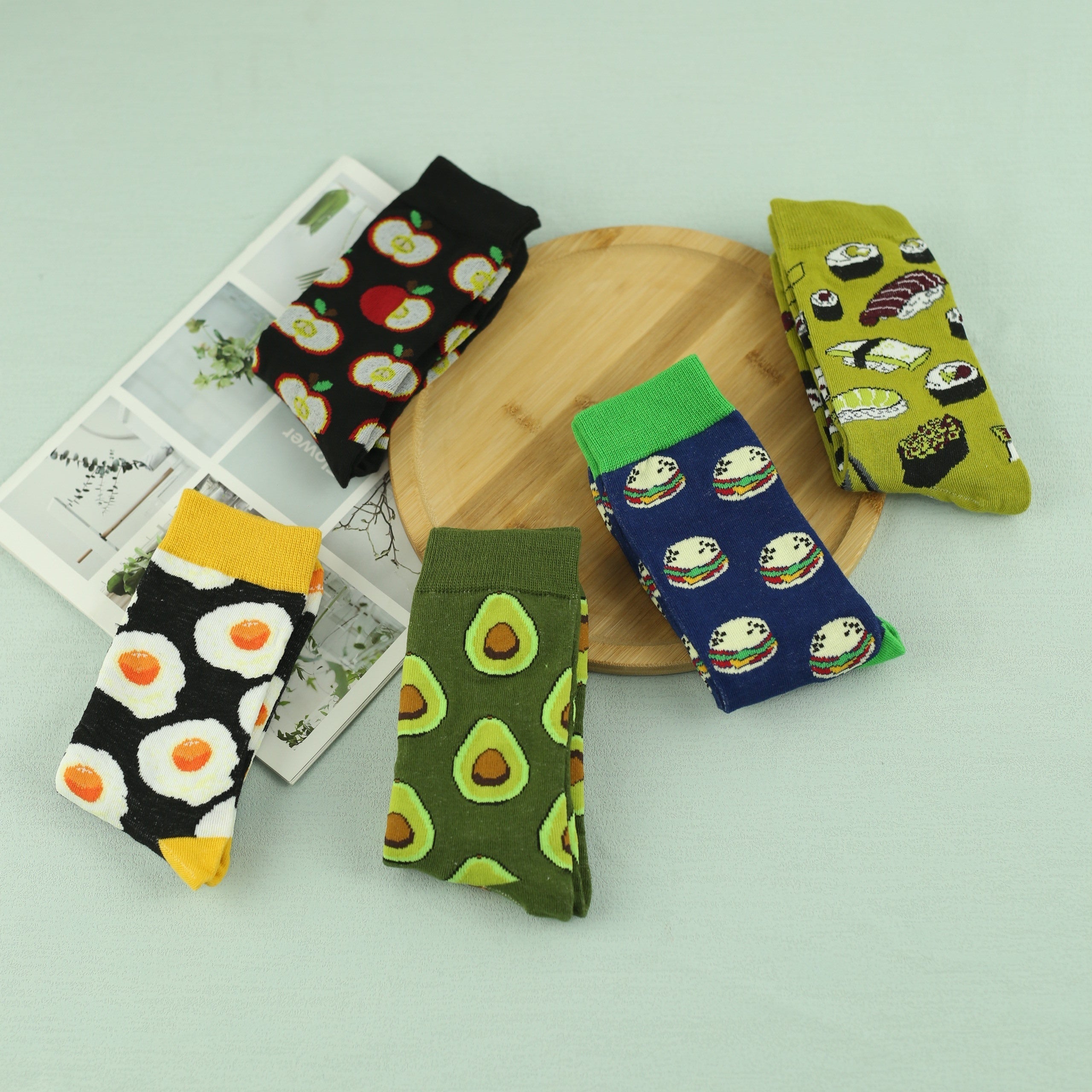 Men's Cartoon Food Pattern Crew Socks Breathable Casual Street Style Socks