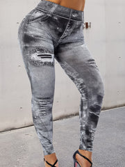 Tie Dye Denim Print Skinny Leggings