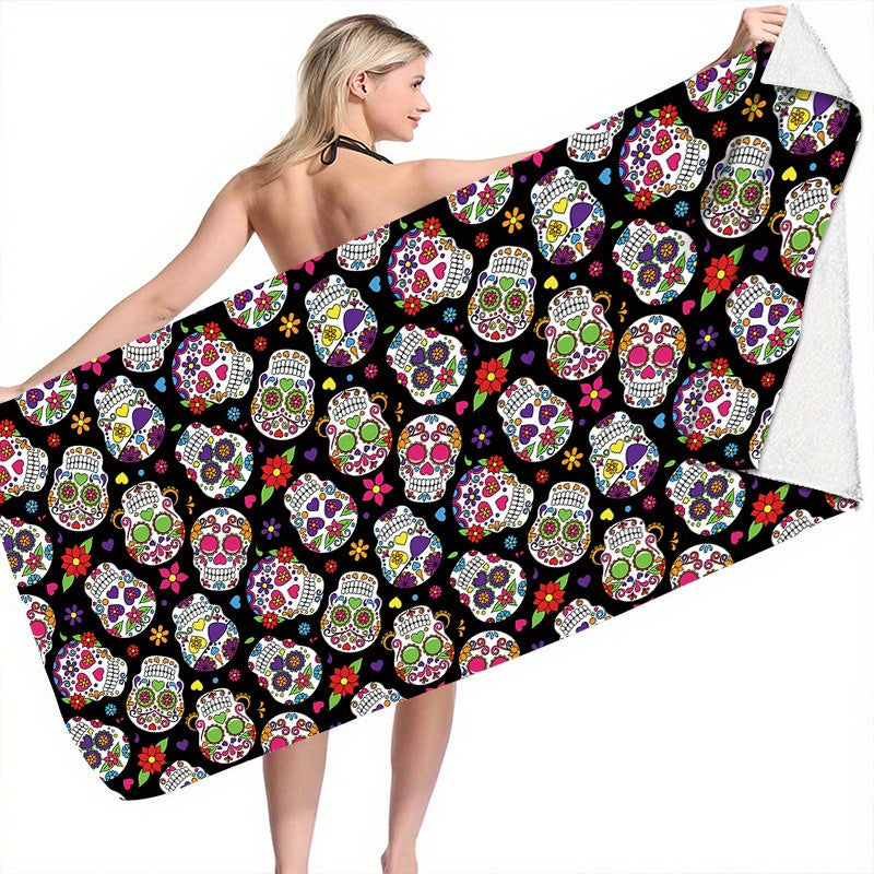 Colorful Skull Pattern Beach Towel Quick Drying Soft Absorbent Towel