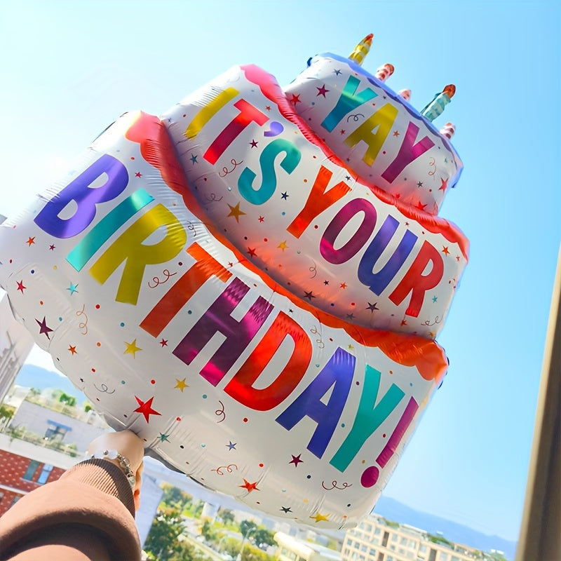 3 Layer Cake Aluminum Balloon Birthday Party Decoration with Colorful Candle