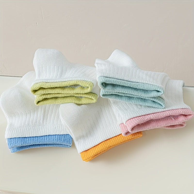 5 Pairs Colorblock Trim Sports Short Socks for Women