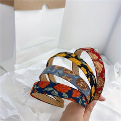 Retro Flower Print Headband Set Hair Accessories For Women Girls
