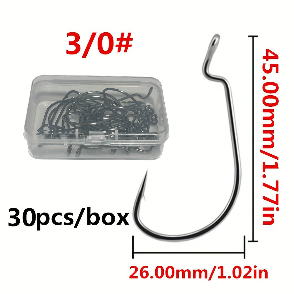 30pcs High Carbon Steel Fishing Hooks Barbed for Soft Worm Bait Tackle