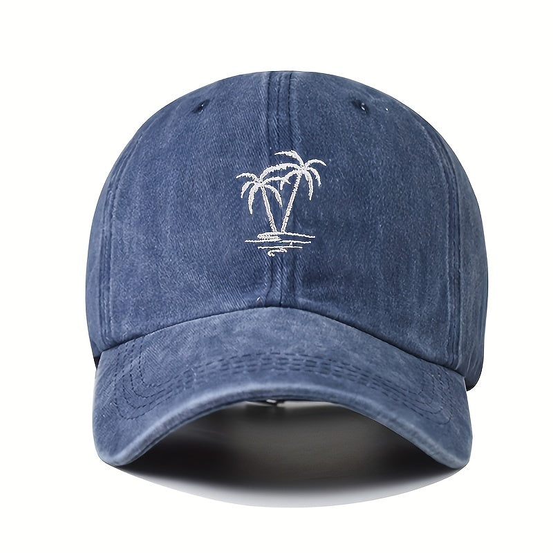 Coconut Tree Embroidery Baseball Cap Unisex Washed Distressed Sun Hat