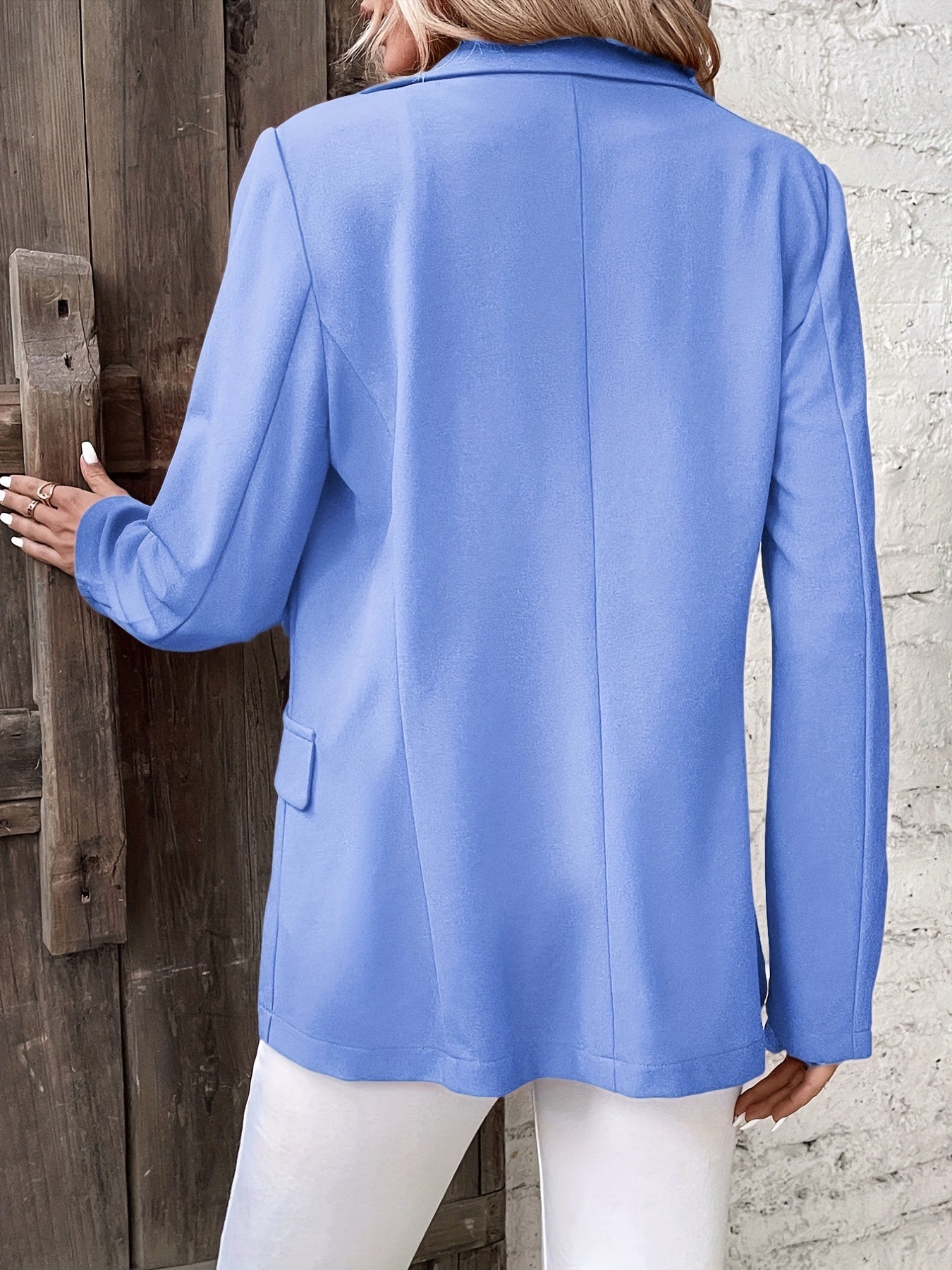 Solid Blazer Open Front Long Sleeve Work Office Outerwear Women's Clothing