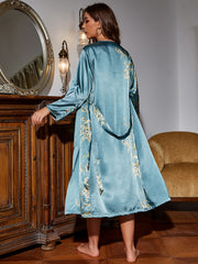 Women's Plant & Bird Print Pajama Set Sleepdress & Robe PJ Sets