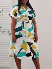  Women's Geometric Print Short Sleeve Dress