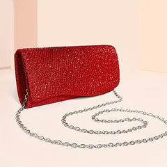 Glitter Ruched Evening Bag Flap Banquet Clutch Purse Women's Bling Handbags