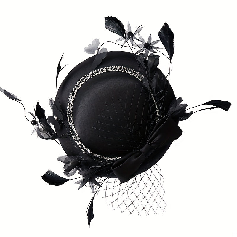 Feather Bowknot Veil Fascinators Hats For Women French Style Bridal Wedding Tiar