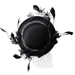 Feather Bowknot Veil Fascinators Hats For Women French Style Bridal Wedding Tiar