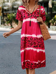  Tie Dye Leopard Print V Neck Dress