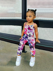 Toddler Girls Butterfly Graphic Cami Rompers Jumpsuits