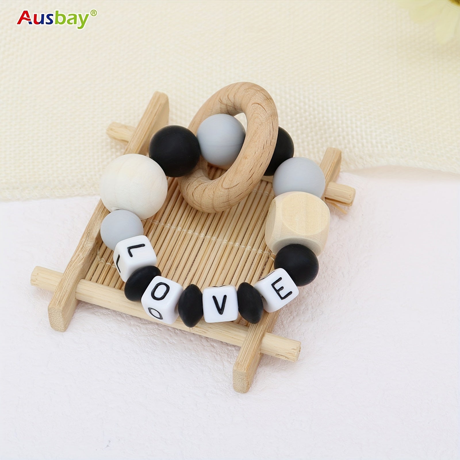 2pcs Personalized Baby Dummy Clip with Name Baby Rattle Teether Ring