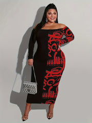  Off Shoulder Graffiti Print Maxi Midi Dress