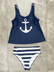  Anchor Print Tankini Set - Women's Plus Two Piece Set