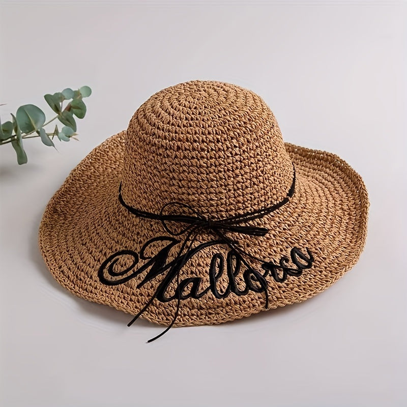 Vintage Letter Embroidery Sun Hat Straw Hats for Women