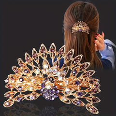 Alloy Peacock Shaped Barrette Glitter Rhinestone Hair Clip Vintage Hair Clip