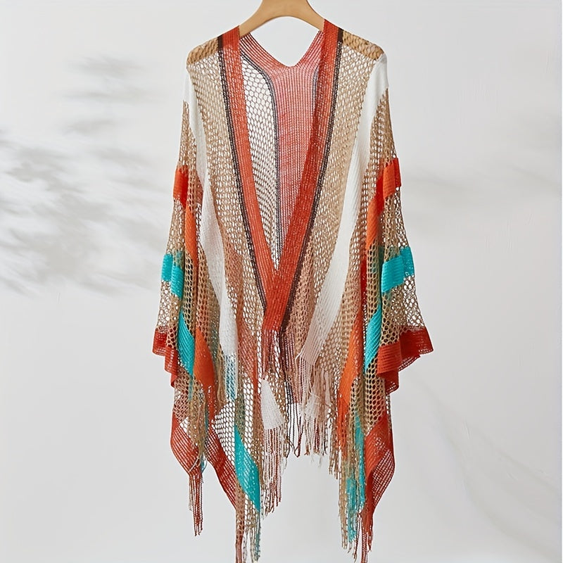Rainbow Striped Hollowed Out Sunscreen Cardigan Cape