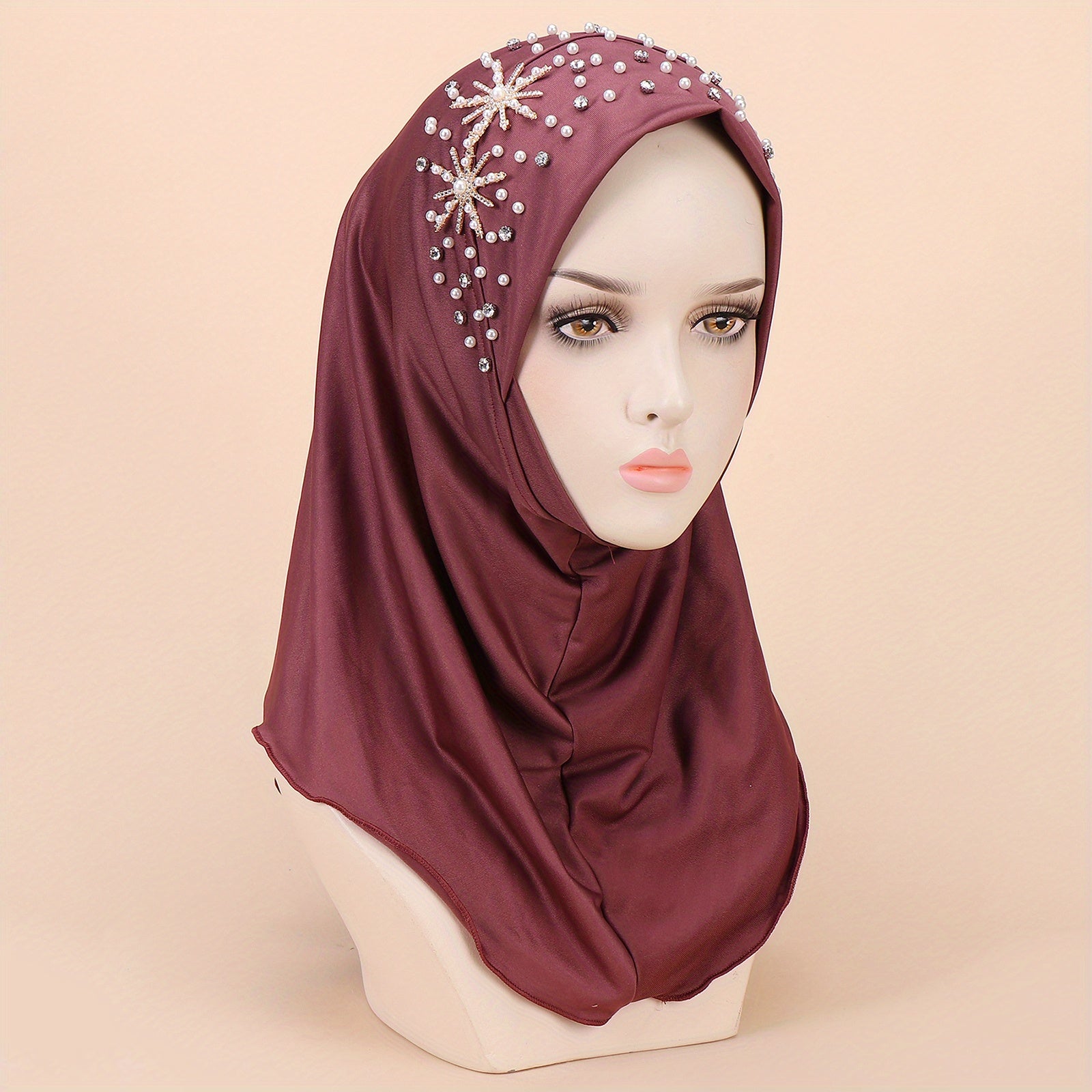Faux Pearl Breathable Hijab Thin Bandana Stretchy Turban Hat