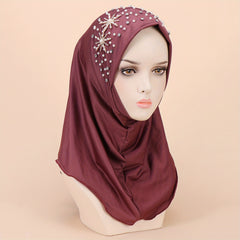Faux Pearl Breathable Hijab Thin Bandana Stretchy Turban Hat