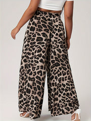  Leopard Print High Rise Wide Leg Trousers