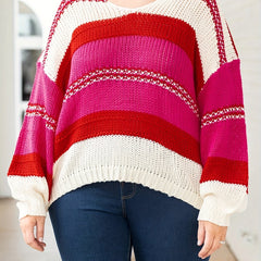  Colorblock V Neck Knit Top