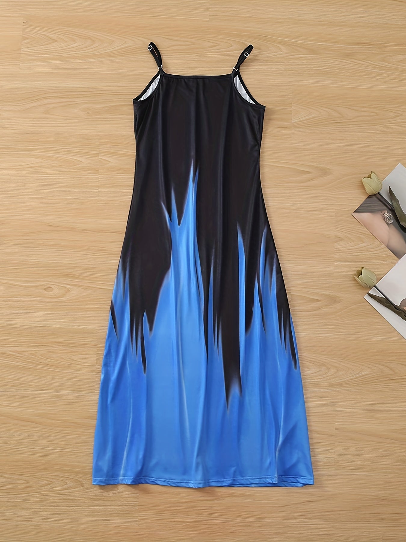  Colorblock Fire Print Maxi Cami Dress