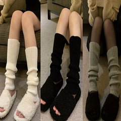 3 Pairs Solid Ribbed Leg Warmers Women's Stockings