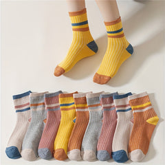 10 Pairs Colorblock Stripe Print Socks Mid Tube Women's Stockings