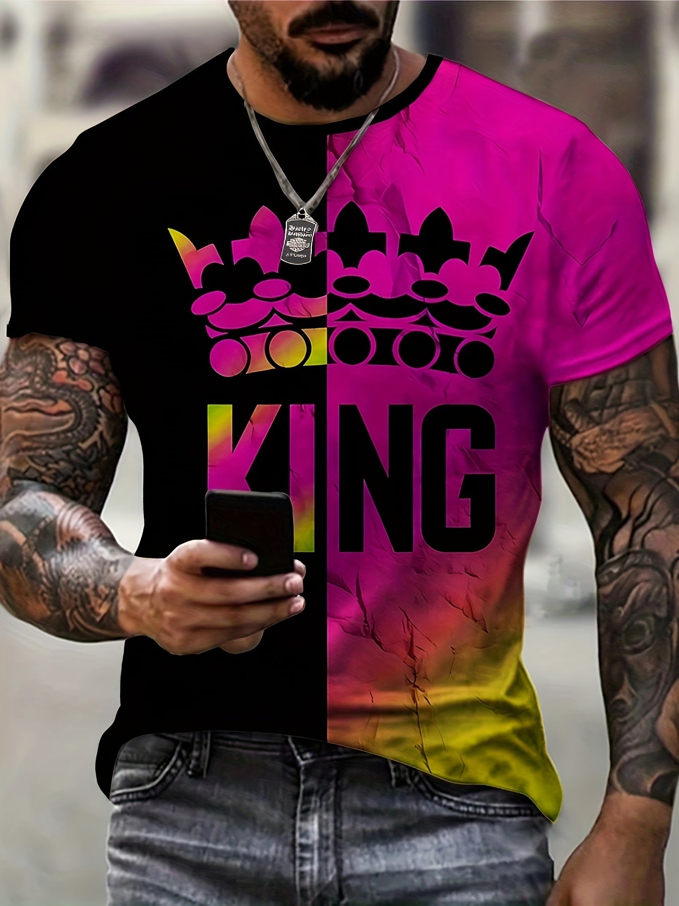 Colorful King Letter Graphic Print Men's T Shirt