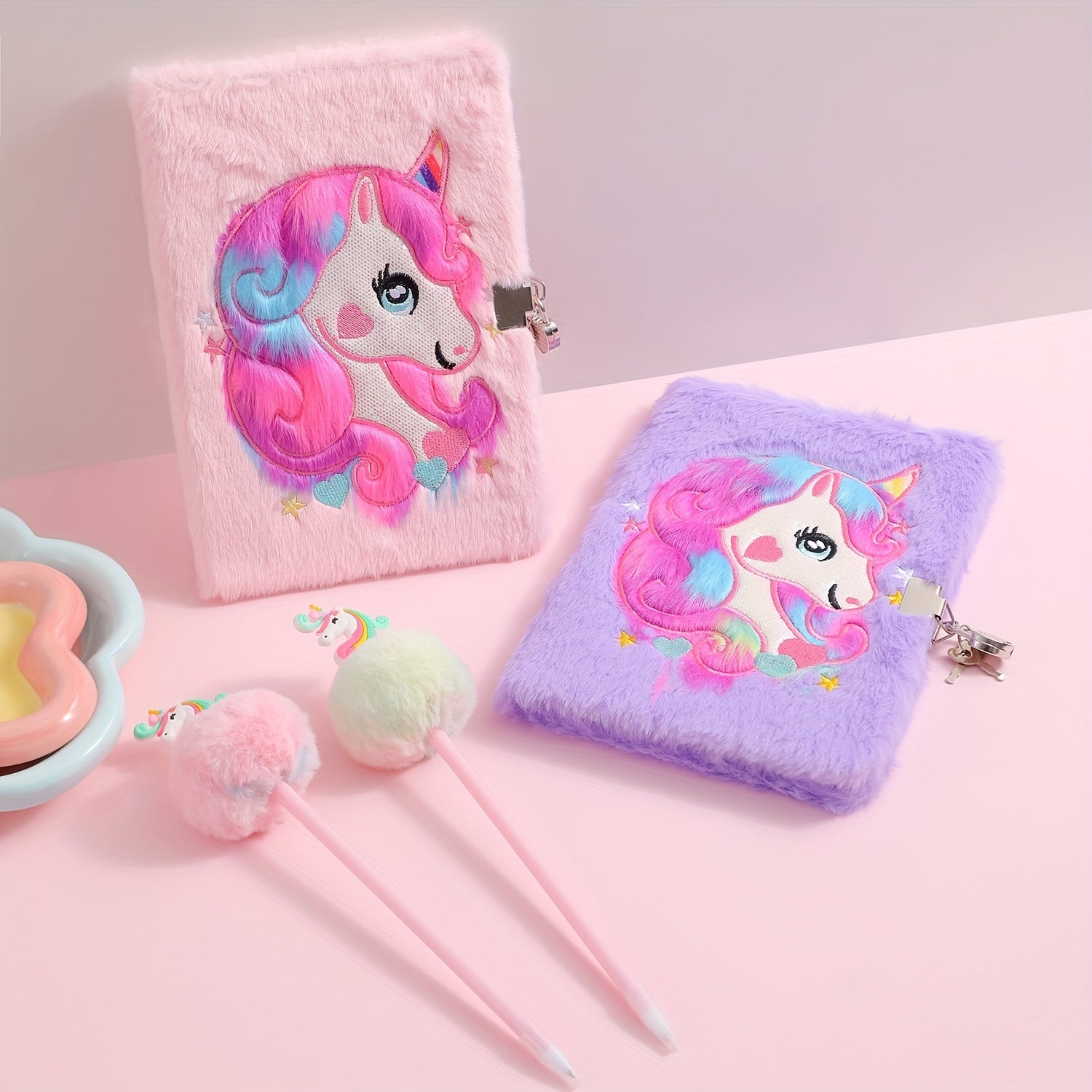 Unicorn Diary with Lock Plush Notebook Girls Gift