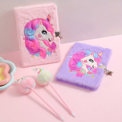 Unicorn Diary with Lock Plush Notebook Girls Gift