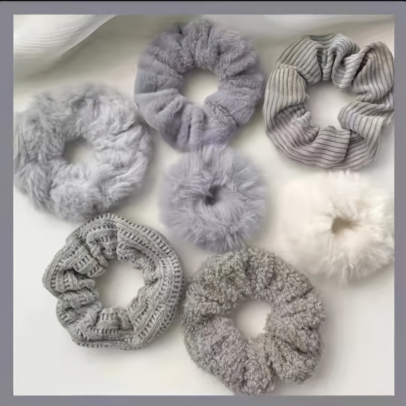 7pcs Fluffy Scrunchies Faux Fur Furry Scrunchies Fur Hair Bands